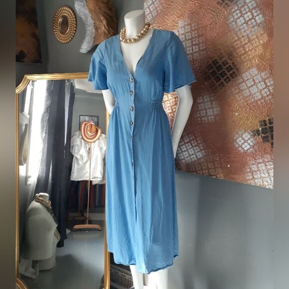 Zara Denim Voluminous Button Down Midi Dress - Picture 2 of 13